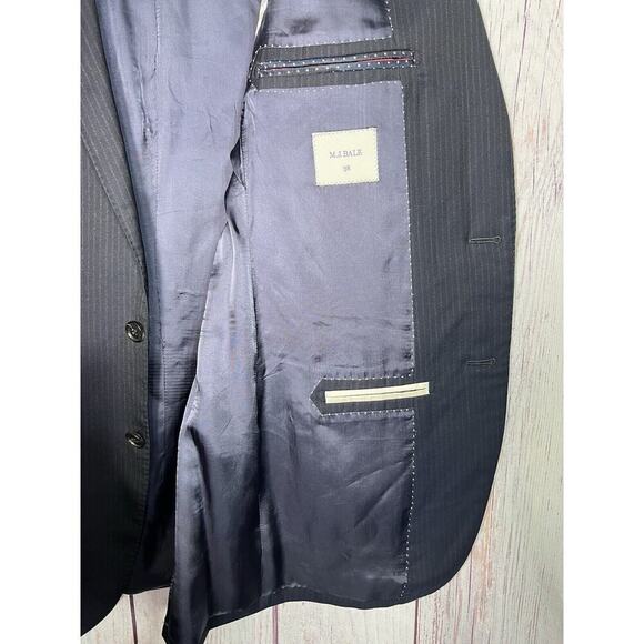 Men's M.J. Bale Navy Blue Wool 2-Button Double Vented Blazer Jacket Size 38 - Picture 9 of 13